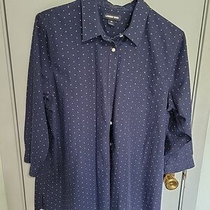 Lands' End Navy Shirt Jacket with White Polka Dots